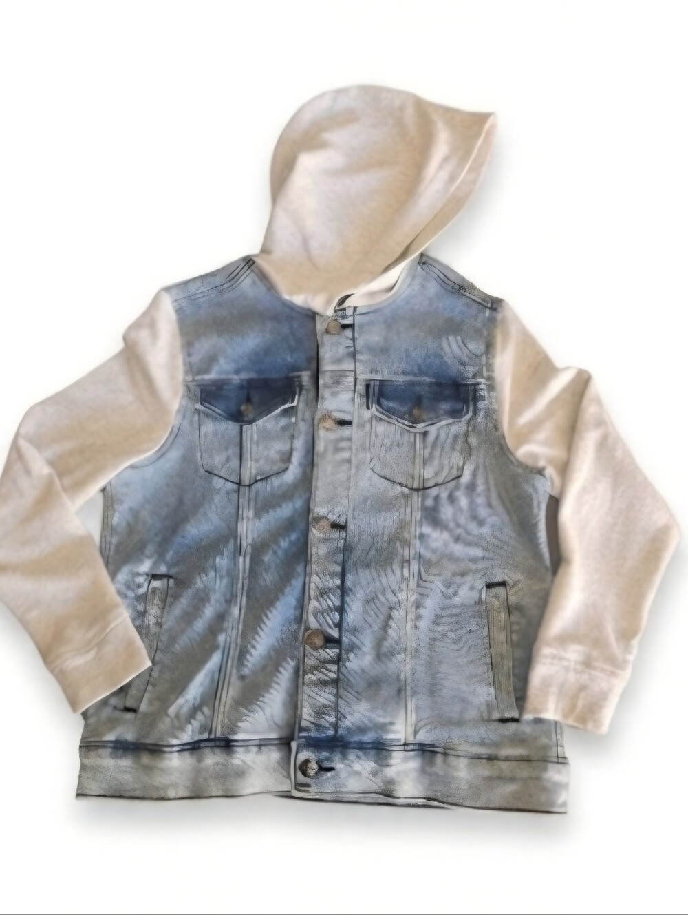 Art Class Blue Denim Jacket with a Gray Hood